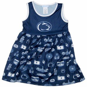 navy toddler dress with assorted Penn State campus impressions